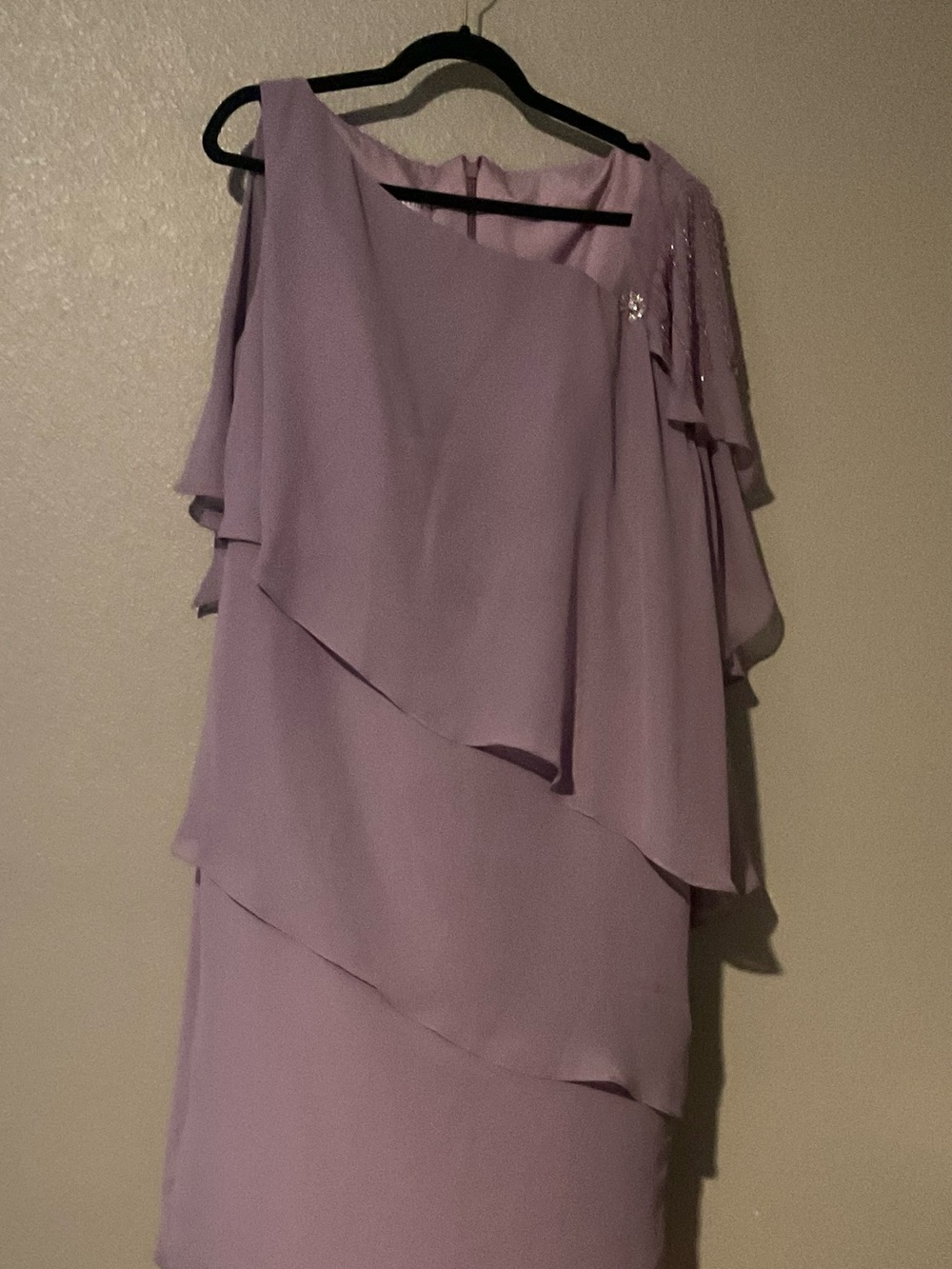 Asymmetric Lavender One-Shoulder Layered Chiffon Wedding Dress